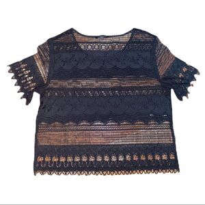 Banana Republic Black Eyelet Floral Lace Blouse S